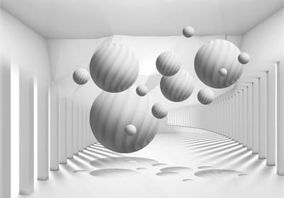 Fotobehangkoning - Behang - Vliesbehang - Fotobehang - Balls in White - 3D Tunnel met Ballen - 400 x 280 cm