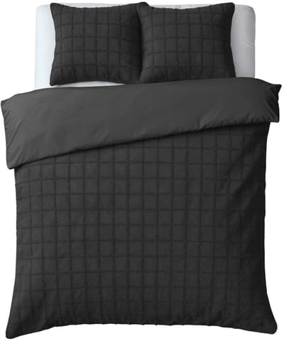 Droomtextiel Teddy Dekbedovertrek Fur Check - 200x200/220 cm - Zwart