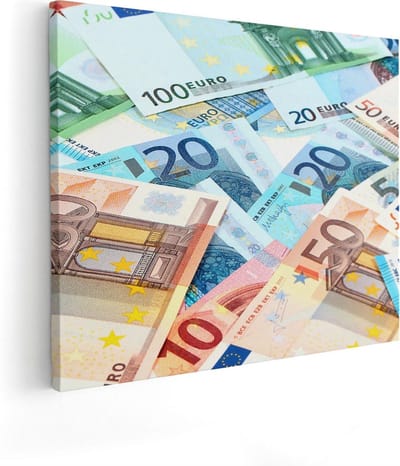 Artaza Canvas Schilderij Eurobiljetten - 50x40 cm - Muurdecoratie Geld - Wanddecoratie Stilleven - Kamer Accessoires