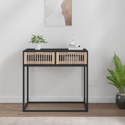 vidaXL - Wandtafel - 80x30x75 - cm - bewerkt - hout - en - ijzer - zwart