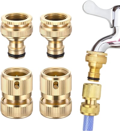 Dailygoods - Set van 2 paar slangaansluiting van messing, 2-in-1 snelkoppeling van messing, tuinkraanaansluiting 3/4 inch, universele adapter voor kraan, keuken, tuin, buiten