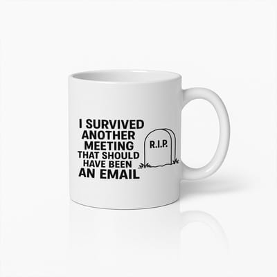 Witte Mok 330ml – “I Survived Another Meeting That Should Have Been an Email” Grappige Kantoor Mok – Werk Humor Cadeau voor Collega’s – Keramische Thee- en Koffiemok