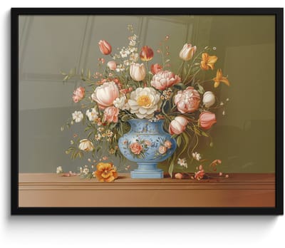 Poster in lijst - Fotolijst 70x50 cm - Posters - Neutral - Bloemen - Boeket - Vaas - Posterlijst zwart - Decoratie - Wanddecoratie woonkamer - Muurdecoratie slaapkamer