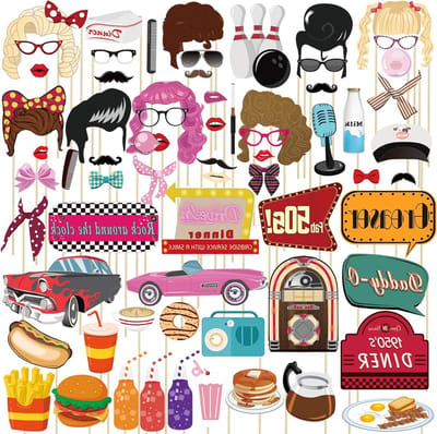 67-delige accessoires voor een 50's themafeest - Retro decoratie, kostuums en feestartikelen