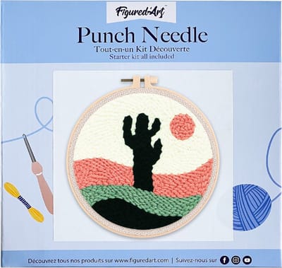 Figured'Art Punch Needle Kit voor Volwassenen en Kinderen - Woestijncactus - Perfect voor Beginners. Compleet klaar-om-te-borduren set, maat 20x20 cm met ronde frame