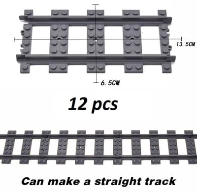 bricksNblocks® rechte treinrails 12 stuks | compatible met andere grote merken bouwblokjes | rechte trein rails voor standaard bouwblokjes systemen | aanvullingset trein rails recht voor bouwblokjes treinbaan | spoorrails blokjes 12 stuks
