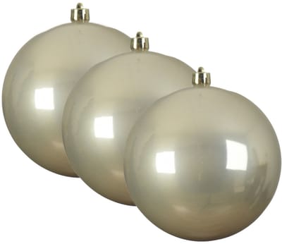 Decoris Kerstbal - 3x - licht parel/champagne - groot - 14 cm - kunststof - glans - kerstversiering