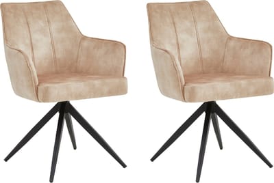 Colenis® - Sophie Eetkamerstoel - Set Van 2 - Beige - Adoré Velvet - Met armleuning