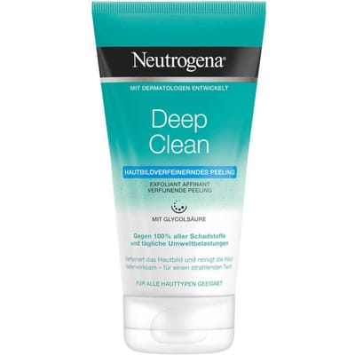 Neutrogena Deep Clean huidverfijnende peeling, zachte waspeeling met glycolzuur, reinigingspeeling, bescherming tegen schadelijke stoffen van buitenaf, 150 ml