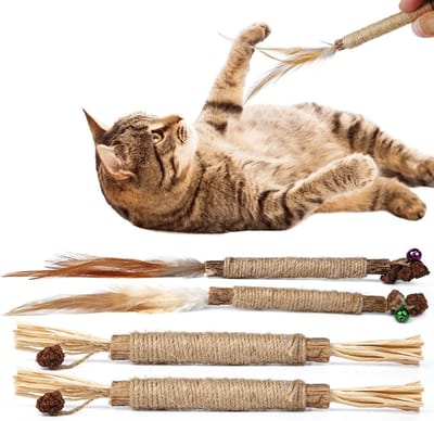 Allecto Plus - Kitten Kauwspeeltjes - Natuurlijke Silvervine Sticks - Kattenkruid Speelgoed - Tandenreiniging - Set van 4 stuks
