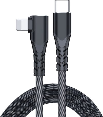 USB-C naar 8-pin Haakse oplader datakabel - geschikt voor iPhone en iPad - snelladen - 1 meter - Zwart - Provium