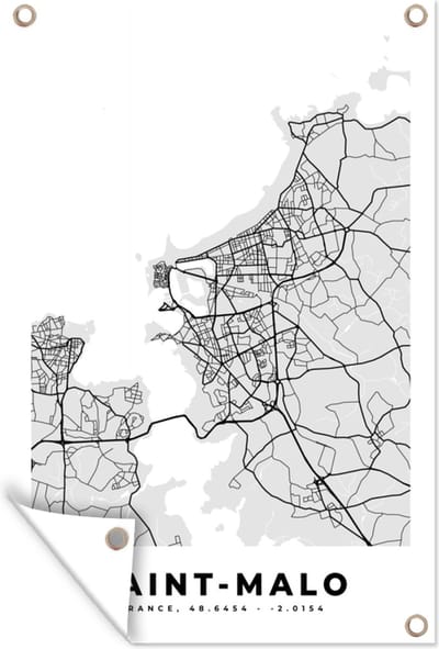 Muurdecoratie Frankrijk – Plattegrond – Kaart – Saint-Malo – Stadskaart - 120x180 cm - Tuinposter - Tuindoek