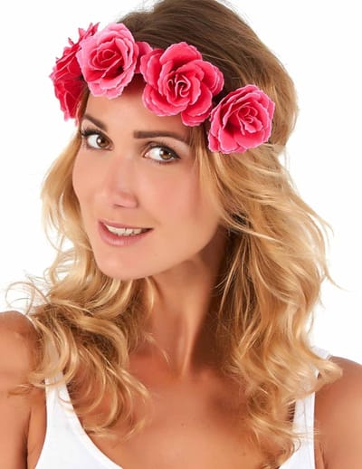 Bloemenkrans Dames - Bloemenhoofdband - Zomerse Outfit - Met Rozen - 110 x 194 x 33 - Roze