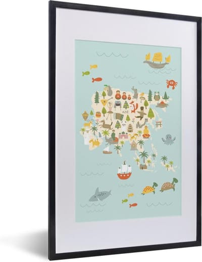 Wereldkaart Kinderen - Kleuren - Azië - Schoolplaat - Kinderkamer - 40x60 cm
