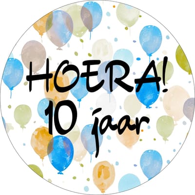 24x Hoera 10 Jaar Sluitsticker - Traktatie Stickers - Ballonnen Verjaardag Stickers - Ø 32mm