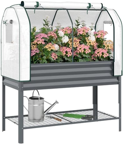 Grote Plantenbak - Verhoogd Tuinbed met Metalen Koudeframe & Opbergvak - Bloembak - Plantenbed - Kweekbak - Moestuinbak - voor Buiten, Terras, Tuin & Balkon - voor Groenten, Bloemen & Kruiden - 120 x 55 x 140 cm