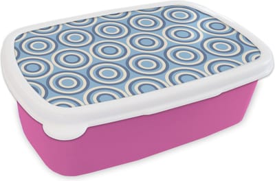 Broodtrommel Roze - Lunchbox Cirkel - Blauw - Patroon - Brooddoos 18x12x6 cm - Brood lunch box - Broodtrommels voor kinderen en volwassenen