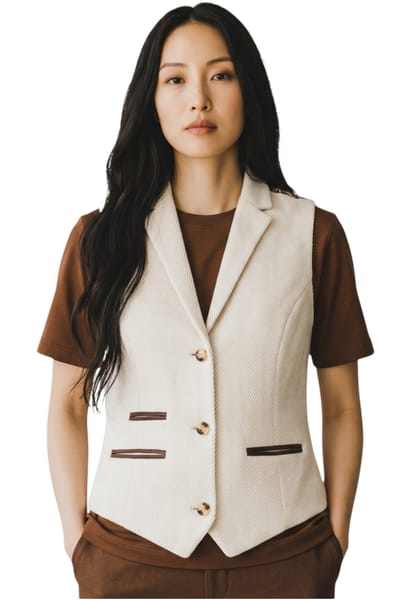 Dames crèmekleurige visgraatwollen wollen tweed geruite op maat gemaakte gilet - WS-1