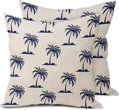 Kussenslopen Palmboom - Decoratieve Kussenhoezen - Zomerse Woondecoratie - Dubbelzijdig Bedrukt - 45 x 45 cm - Marineblauw