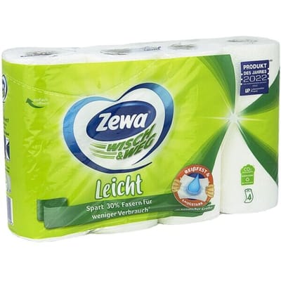 Keukenrollen Zewa Wisch & Weg Licht, 3-laags, 30 % minder vezels, verpakking met 4 rollen van elk 48 vellen