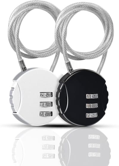 3 Digit Combinatieslot 2-Pack - TSA Goedgekeurde Kabelsloten voor Bagage, Fiets en Schoolrugzakken, Zwart en Zilver