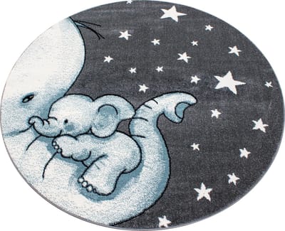 Vloerkleed Kinderkamer - Baby Olifant - blauw - rond 160 cm