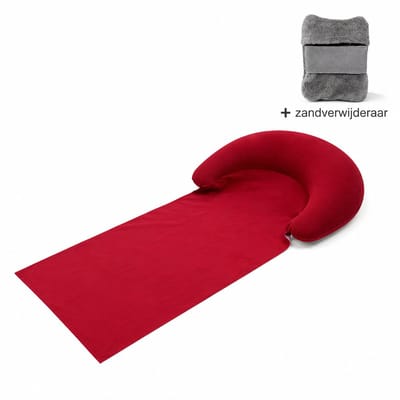 Mainius | Opblaasbare Strandmat met Hoofdkussen + Zandverwijderaar – 160 x 70 cm – Strandbed Ligmat – Rood