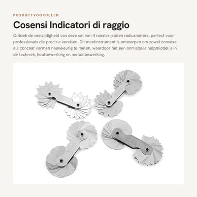 Dailygoods- Indicatori di Raggio - 4 Stuks - Roestvrij Staal - Meetbereik R0,3-1,5/R1-6,5/R7-14,5/R15-25 - Duurzaam - Convex/Concave Bladen - Radiusmeter
