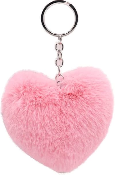 Ulanax® | Pluche sleutelhanger - Hartje - Hartvormig - Fluffy - Zacht - Imitatiebont - Lichtroze