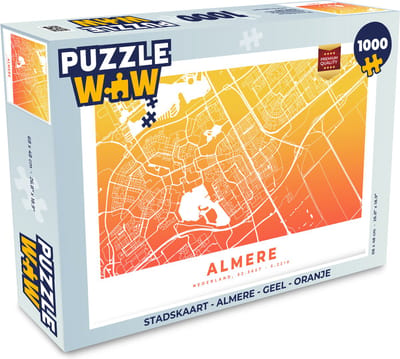 Puzzel Stadskaart - Almere - Geel - Oranje - Legpuzzel - Puzzel 1000 stukjes volwassenen - Plattegrond