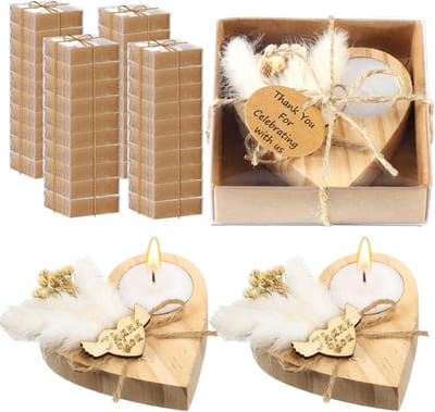 50 Sets rustieke houten theelicht houders hartvormig bruiloft gunsten bedankje gasten souvenirs voor bruiloft, verlovingsfeest, doop en babyshower