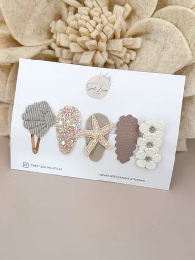 Setje Haarspeldjes - Sandy Beach - Klikklak Haarspeldje - Haarspeldjes voor Meisjes & Kinderen - Schelp -Haaraccessoires voor Peuters & Kleuters - Glitters