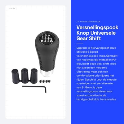Dailygoods- Versnellingspook Knop 6 Versnellingen - Pookknop Universeel - PU Leer - Inclusief Slangen - Eenvoudig te Installeren - Geschikt voor 8-12mm - Versnellingsknop