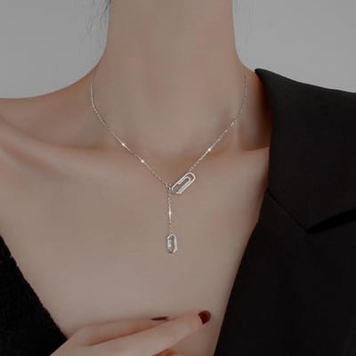 Collier trombone en argent sterling 925 pour femme, chaîne géométrique tendance, bijoux cadeaux, S-N751 gray