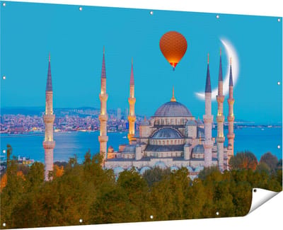Gards Tuinposter Sultan Ahmetmoskee in Istanbul - 180x120 cm - Tuindoek - Tuindecoratie - Wanddecoratie buiten - Tuinschilderij