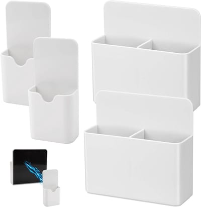 SnelShoppen - 4 Magnetische Penhouders voor School, Kantoor, Koelkast, Kluis | Whiteboard Penhouder, 2 Maten, Magnetische Markerhouder, Wit