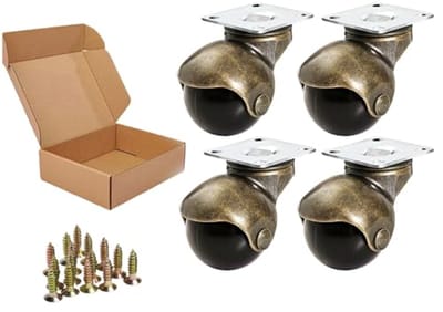 Draaibare bal caster 1,5" (40mm) antiek goud voor meubels - vervangingsset van 4