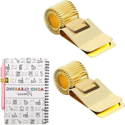 Set van 2 Verstelbare Metalen Penhouders met Veerclip voor Notitieboekjes, Planners en Agenda's, Ideaal voor Kantoor en Schoolgebruik