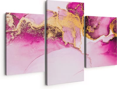 Artaza Canvas Schilderij Drieluik Abstracte Kunst - Roze Marmer - 150x120 - Groot - Foto Op Canvas - Canvas Print