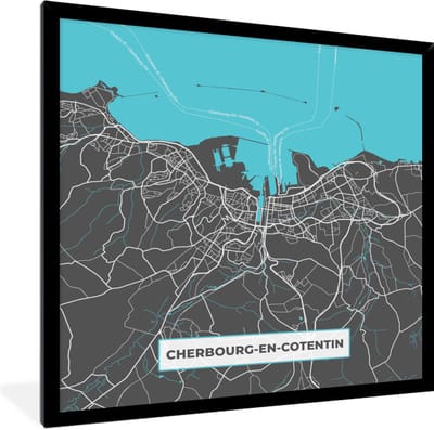 Fotolijst incl. Poster - Cherbourg-en-Cotentin – Plattegrond – Frankrijk – Kaart – Stadskaart - 40x40 cm - Posterlijst