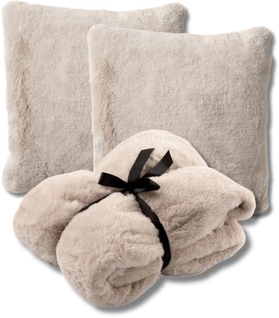 Dutch Decor - VOORDEELSET - 3-delig - Zaya & Lize - 2 sierkussens 45x45 cm, 1 plaid 140x180 cm - beige