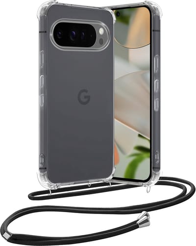 Hoes - Geschikt voor Google Pixel 9 Pro - Met Koord - Shock Proof - Siliconen Case - Back Cover - Telefoonkoord - Telefoon Hoesje Shockproof - Telefoonketting - Transparant