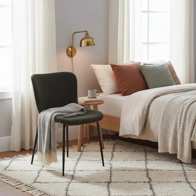 BLACKCOLORS Moderne eetkamerstoelen met hoge ronde rugleuning, stoffen bekleding en metalen poten (3 kleuren) | Set van 2