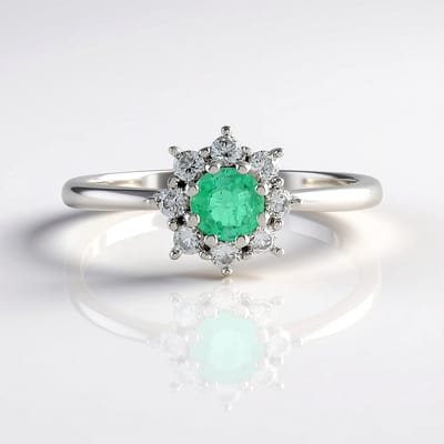 Cavill - Luxe Ring 925 Sterling Zilver - Platina Geplateerd - 0,22 ct Colombiaanse Ronde Smaragd - 0,34 ct Cambodjaanse Zirkonia - Elegant Sieraad
