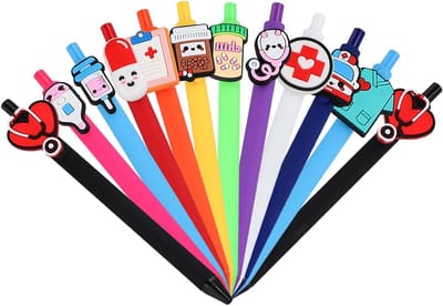 Schattige 12-delige set ballpoint pennen met zwarte inkt, kleurrijke en grappige ontwerpen voor schrijven, perfect voor leraren, studenten en kinderen in school, kantoor of thuis.