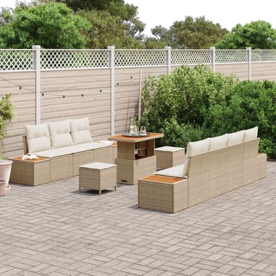 vidaXL - Tuinbank - Set - met - kussen - 10 - pcs - Beige - en - Crème