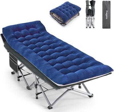 Kampeerbed - Opklapbaar bed - Buiten slapen - Inclusief kussen - 600 lbs capaciteit - Blauw Grijs