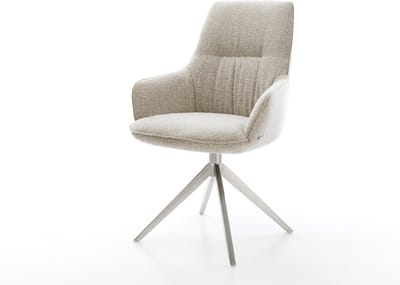 Eetkamerstoel Zelia-Flex met armleuning kruisframe breed roestvrij staal geweven stof beige 360° draaibaar rocker-functie pocketveer kern