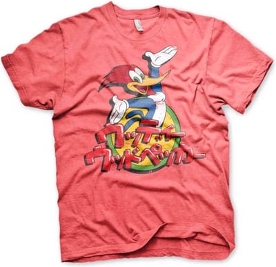 Woody Woodpecker Heren Tshirt -S- Washed Japanese Logo Rood
