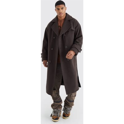 Dubbelbeslagen trenchoverjas in chocolade | Chocolate | Size Medium
